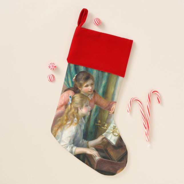 Renoir Girls at the Piano Impressionism Painting Christmas Stocking (Front)