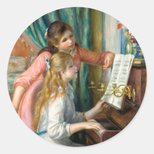Renoir Girls at the Piano Impressionism Painting Classic Round Sticker