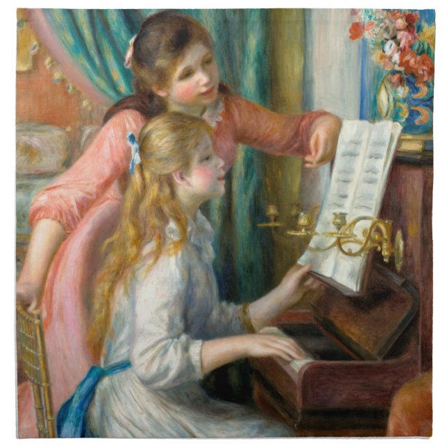 Renoir Girls at the Piano Impressionism Painting Cloth Napkin (Front)