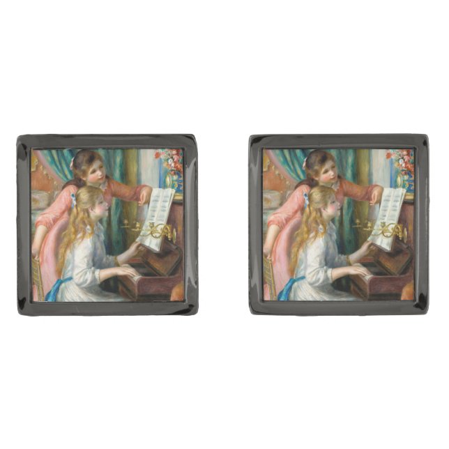 Renoir Girls at the Piano Impressionism Painting Cufflinks (Front)