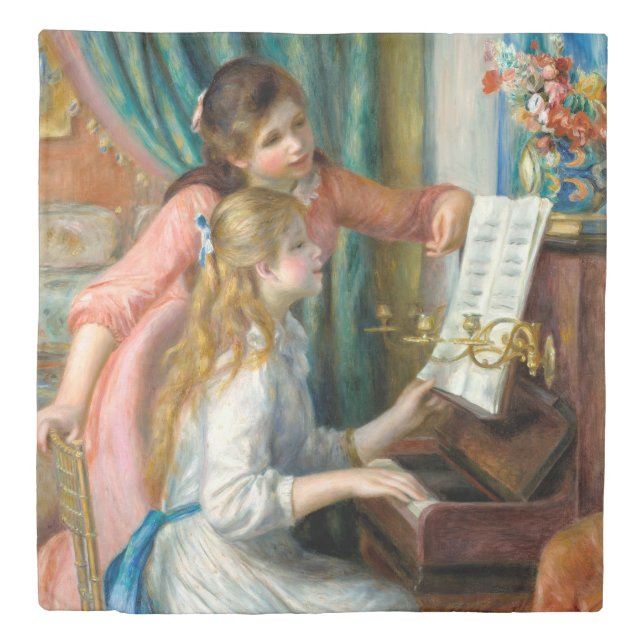 Renoir Girls at the Piano Impressionism Painting Duvet Cover (Front)