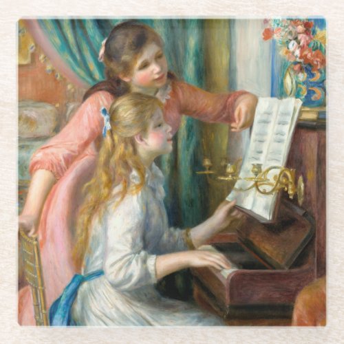 Renoir Girls at the Piano Impressionism Painting Glass Coaster