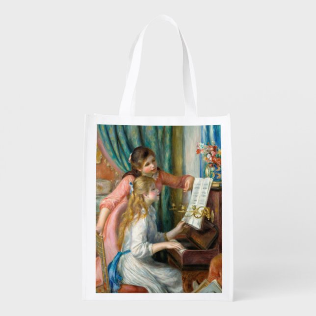 Renoir Girls at the Piano Impressionism Painting Grocery Bag (Back)