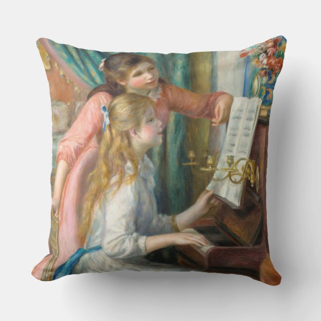 Renoir Girls at the Piano Impressionism Painting Outdoor Pillow (Front)