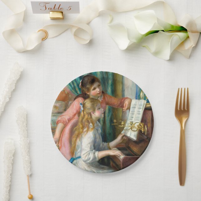 Renoir Girls at the Piano Impressionism Painting Paper Plates (Wedding)