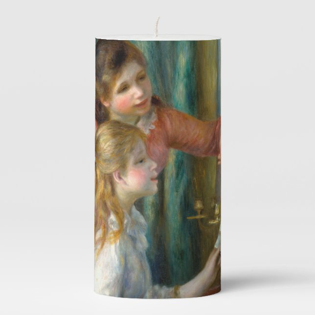Renoir Girls at the Piano Impressionism Painting Pillar Candle (Front)