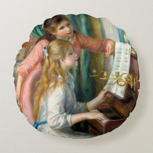 Renoir Girls at the Piano Impressionism Painting Round Pillow