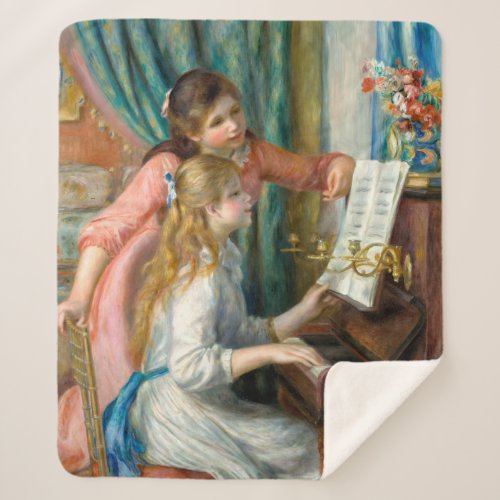 Renoir Girls at the Piano Impressionism Painting Sherpa Blanket