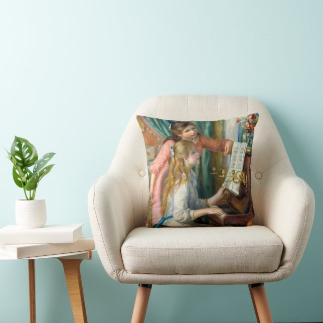 Renoir Girls at the Piano Impressionism Painting Throw Pillow (Chair)