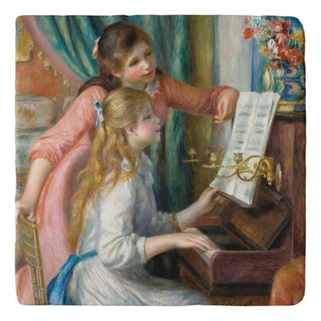 Renoir Girls at the Piano Impressionism Painting Trivet (Front)