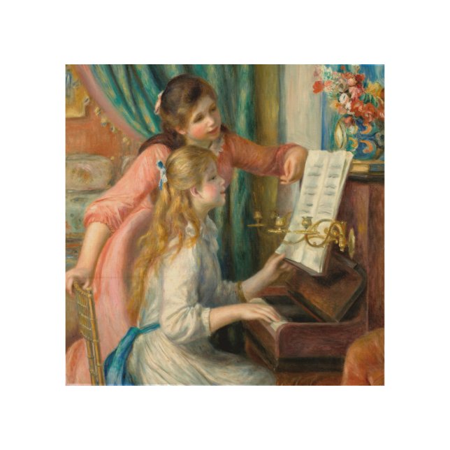 Renoir Girls at the Piano Impressionism Painting Wood Wall Art (Front)