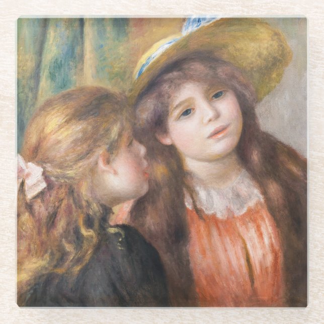 Renoir - Portrait of Two Little Girls Glass Coaster (Front)