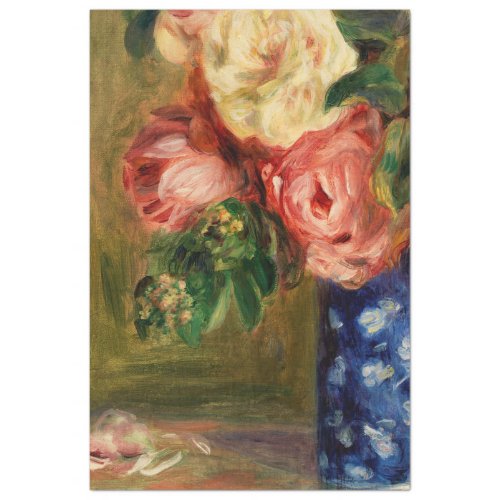 RENOIR ROSE BOUQET IN A BLUE VASE TISSUE PAPER