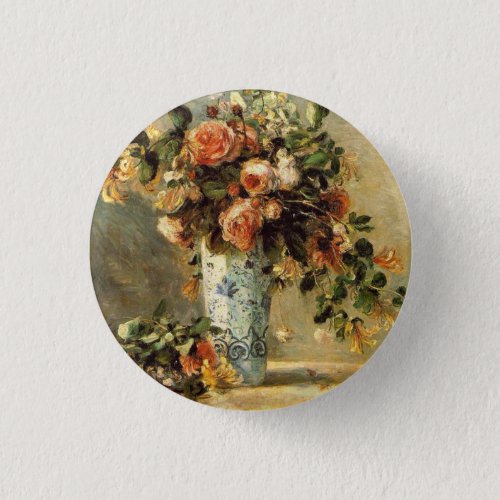 Renoir Roses and Jasmine in a Delft Vase Button