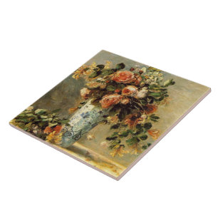 Renoir Roses and Jasmine in a Delft Vase Ceramic Tile