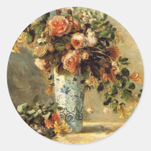 Renoir Roses and Jasmine in a Delft Vase Classic Round Sticker