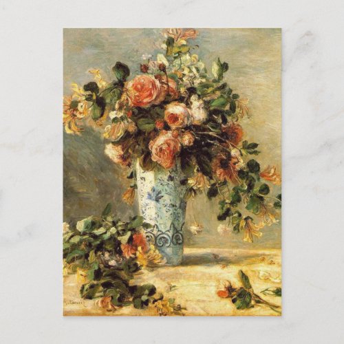 Renoir Roses and Jasmine in a Delft Vase Holiday Postcard