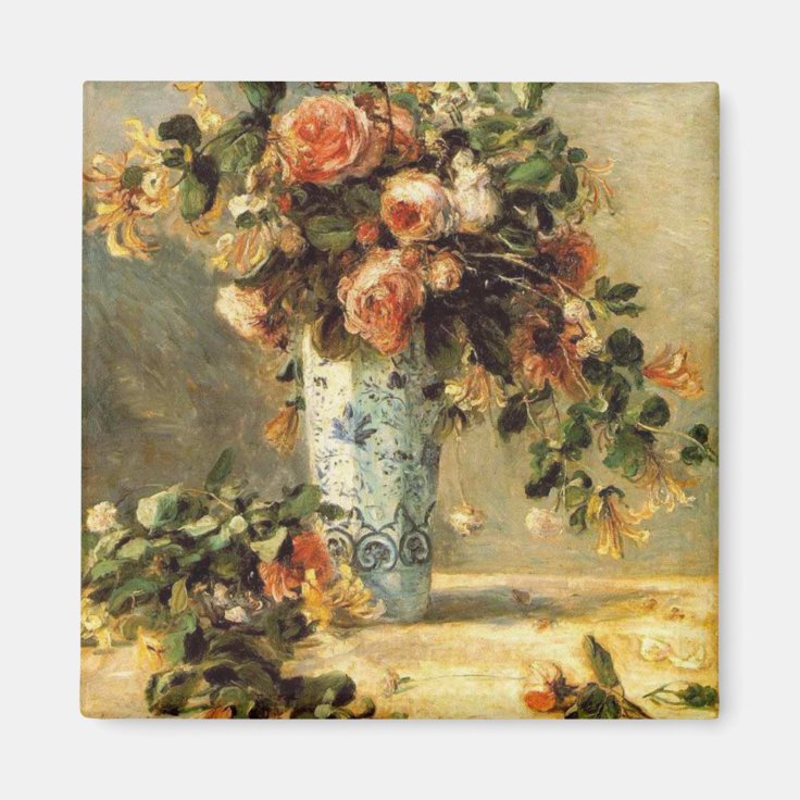 Renoir Roses and Jasmine in a Delft Vase Zazzle