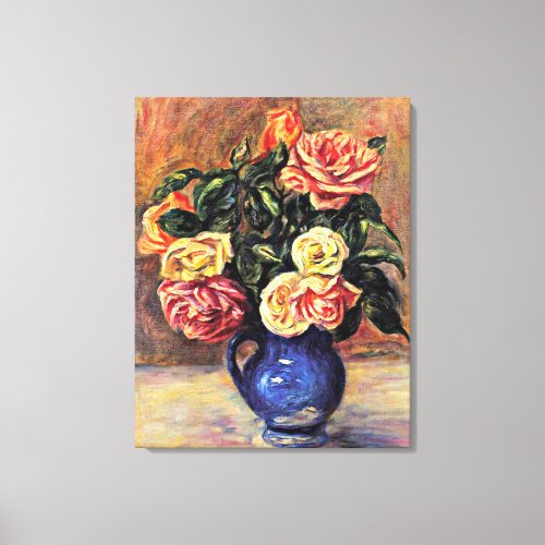 Renoir _ Roses in a Blue Vase Canvas Print