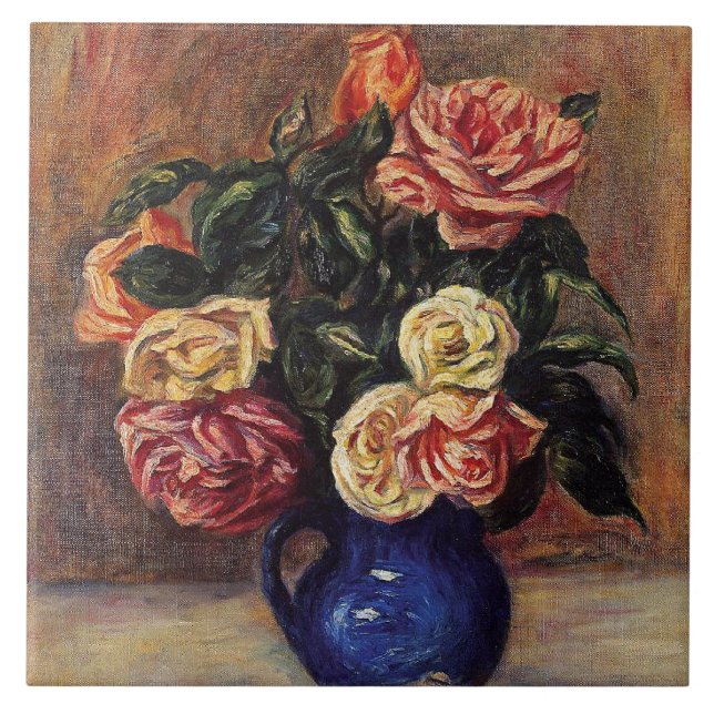 Renoir - Roses in a Blue Vase Ceramic Tile (Front)