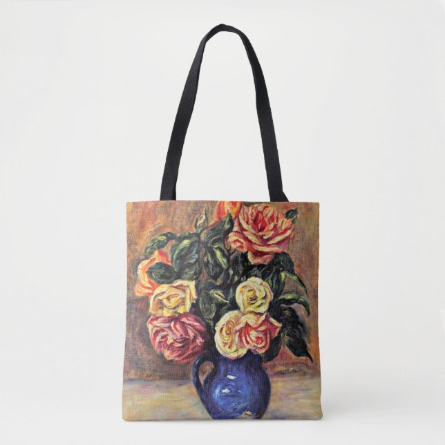Renoir - Roses in a Blue Vase Tote Bag (Front)
