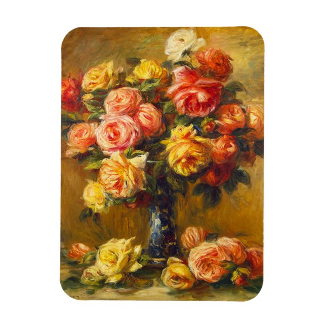 Renoir Roses in a Vase Magnet (Vertical)