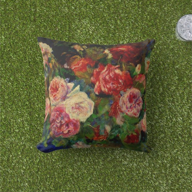 Renoir - Roses Outdoor Pillow (Grass)