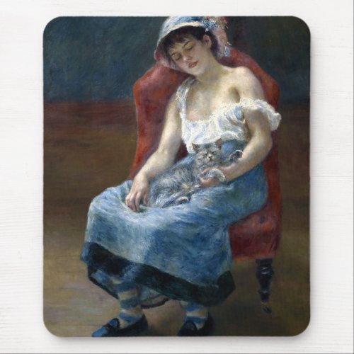 Renoir Sleeping Girl Cat Painting Mouse Pad