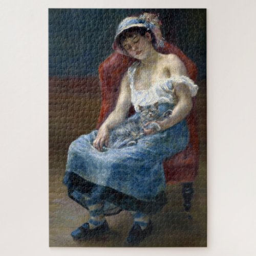 Renoir Sleeping Girl With Cat Classic Art Jigsaw Puzzle