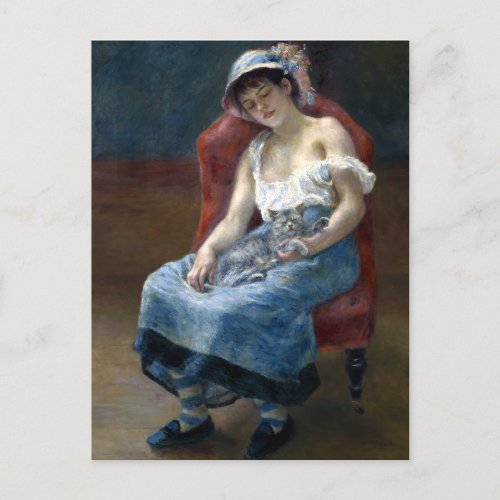 Renoir Sleeping Girl With Cat Classic Art Postcard