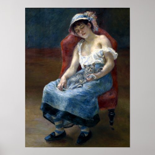 Renoir Sleeping Girl With Cat Classic Art Poster