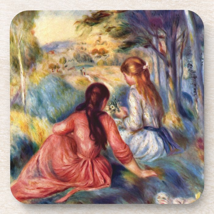 Renoir Two Girls Sitting in Grass Drink Coaster