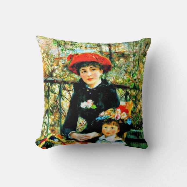 Renoir - Two Sisters on the Terrace Throw Pillow (Front)