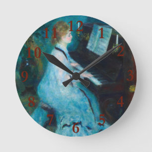 Renoir Woman at the Piano Vintage Impressionist Round Clock