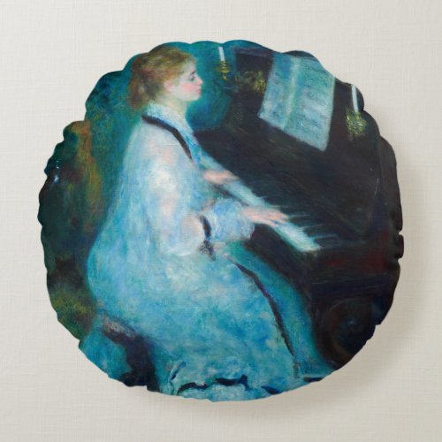 Renoir Woman Piano Music Musician Round Pillow