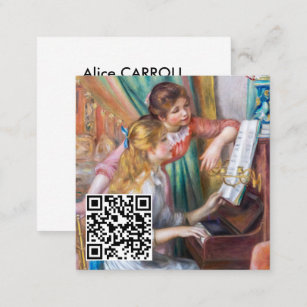 Renoir - Young Girls at the Piano - QR Code Square Business Card