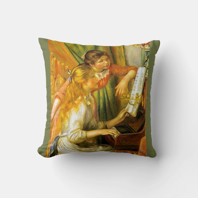 Renoir Young Girls Playing Piano Music Throw Pillow (Front)