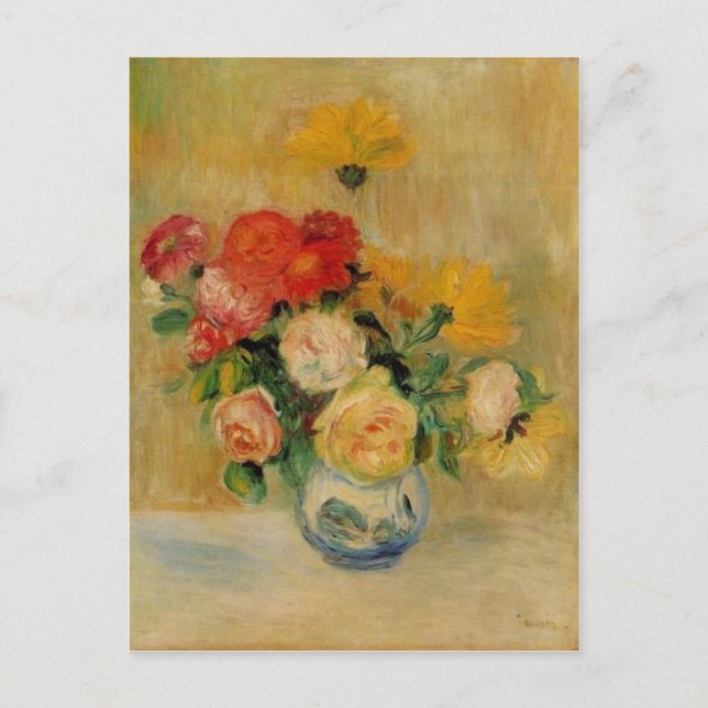 Renoir's A Vase of Roses and Dahlias Postcard (Front)