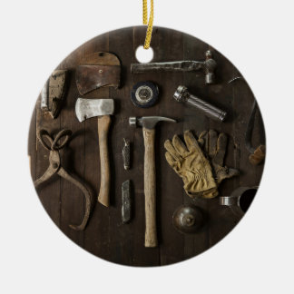 Renovation Themed, Wooden Carpentry Handymen And T Ceramic Ornament