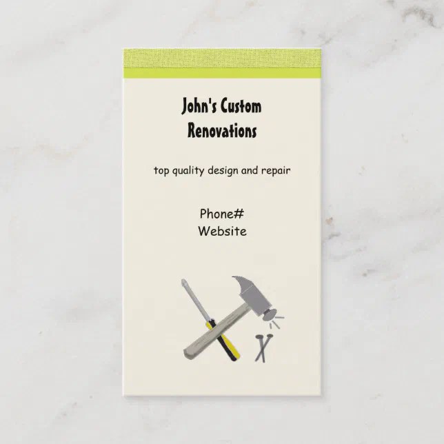 Renovations and Custom Construction Tools Business Card Zazzle