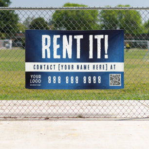 Rent It Banner with QR Code Blue Grunge Gradient