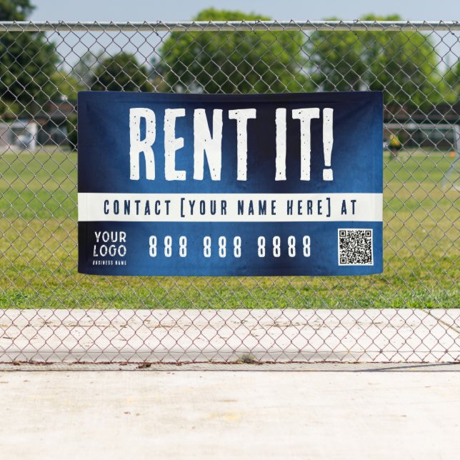 Rent It Banner with QR Code Blue Grunge Gradient (Insitu)