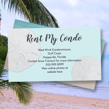 Rent My Condo Sand Dollars Business Card by millhill at Zazzle