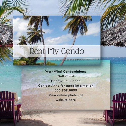 Rent My Condo Tropical Location Tall Palm Trees Business Card