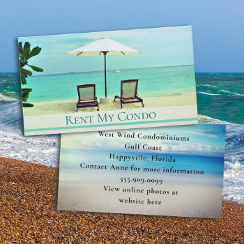 Rent My Condo Two Beach Chairs Sea View Business Card by millhill at Zazzle