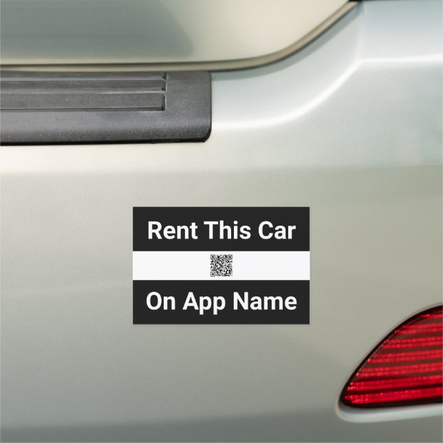 Rent This Car Add App Name Black and White QR Code Magnet (In Situ)