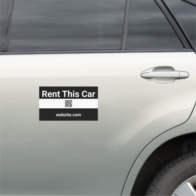 Rent This Car Website URL Black and White QR Code Car Magnet (In Situ)