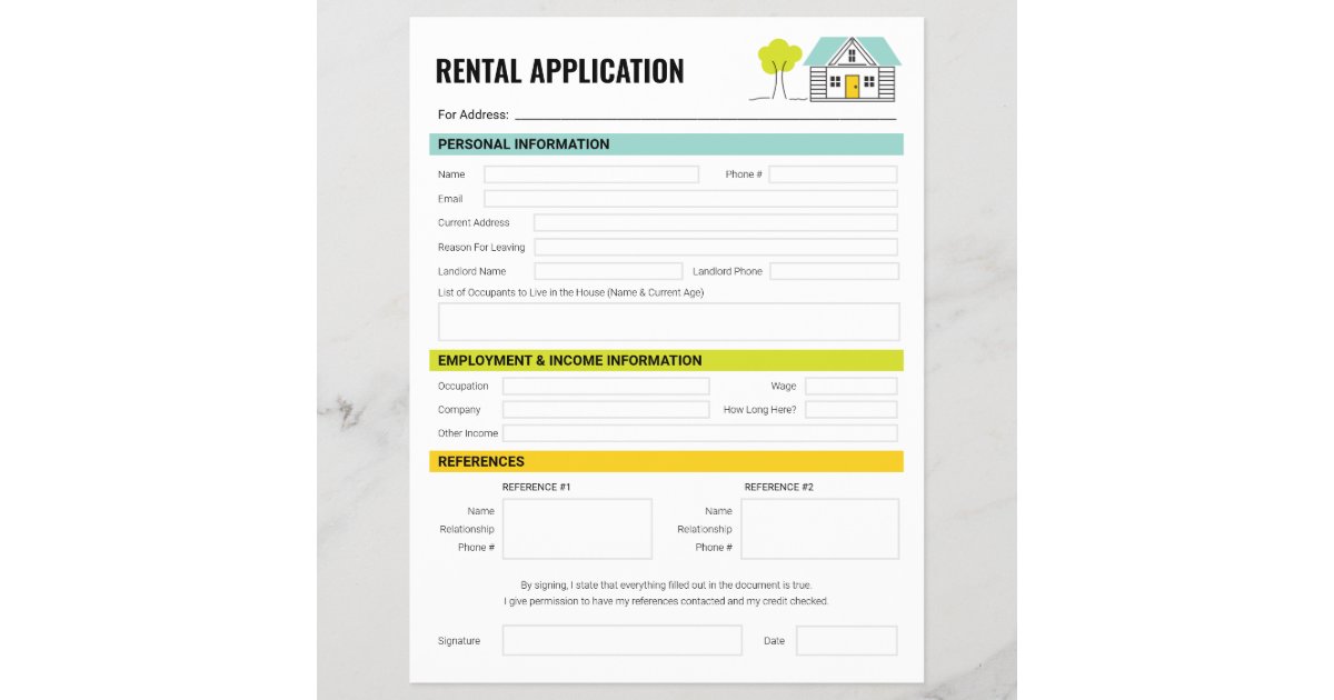 Rental Application Form for Landlords and Tenants | Zazzle