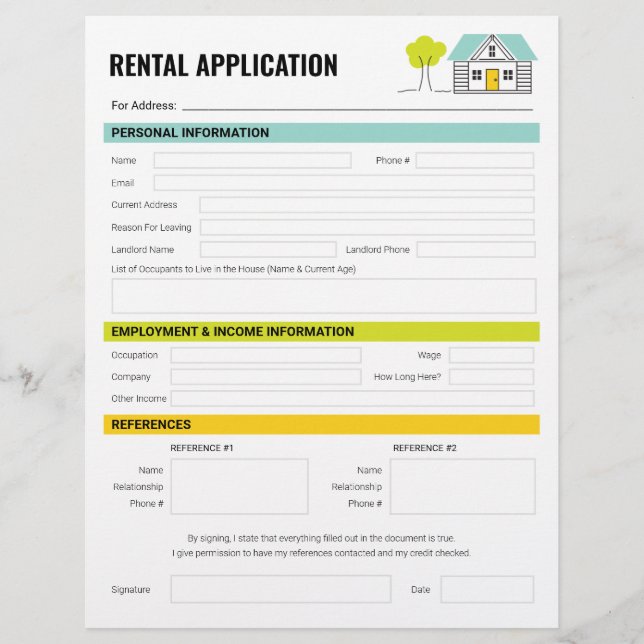 Rental Application Form Template Landlords Tenants (Front)