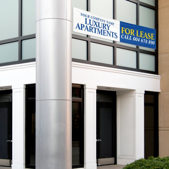 Rental business lease signage banner blue yellow (Outside Building)